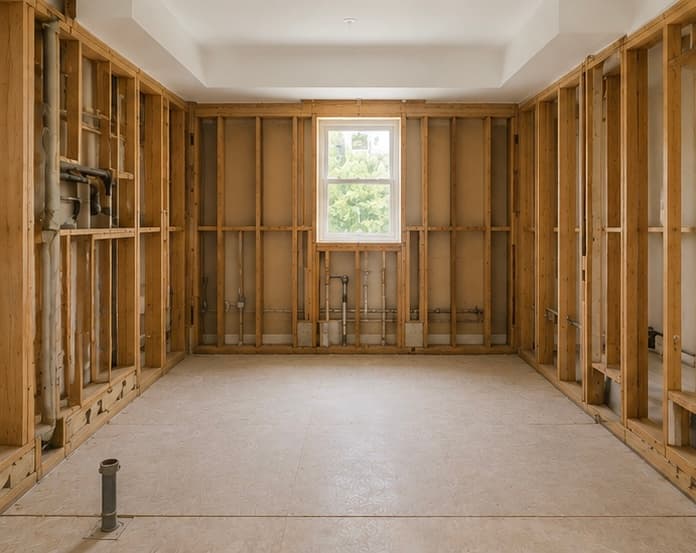 Kitchen gutted to studs ready for rebuild